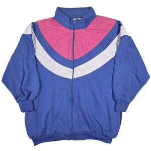 Vtg Lavon Track Jacket Full Zip Sweatshirt Streetwear Blue 3/4 Sleeve Womens 2XL